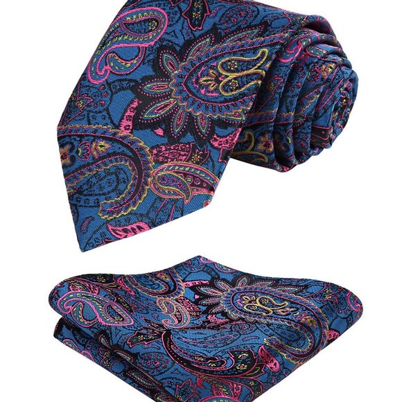 Mens Tie Floral Necktie and Pocket Square Set